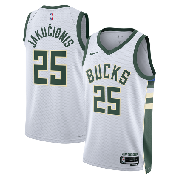 Milwaukee Bucks Nike Association Edition Swingman Jersey - White - Kasparas Jaku?ionis