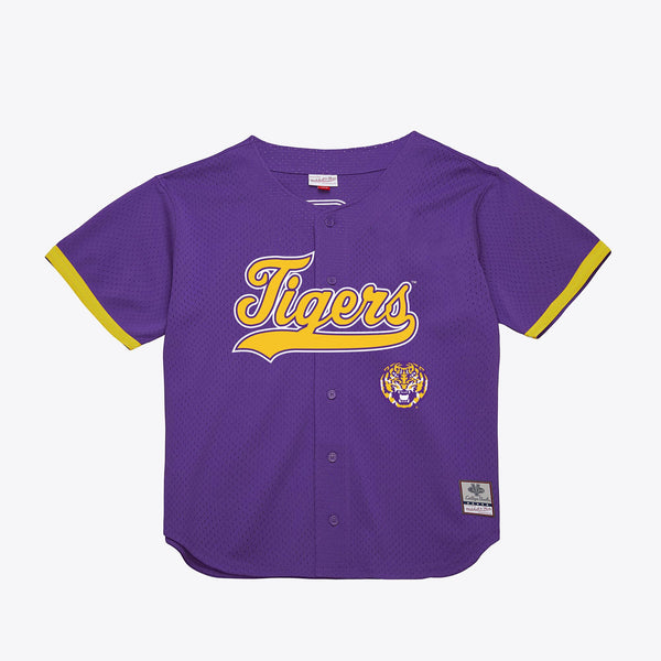 Mitchell & Ness Purple LSU Tigers Mesh Button-Up Batting Practice Baseball Jersey