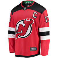 New Jersey Devils Nico Hischier Fanatics Red Captain Patch Home Breakaway Jersey